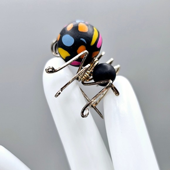 Vintage Spider Brooch 925 Sterling Silver Clay Halloween Black Widow - Picture 6 of 12